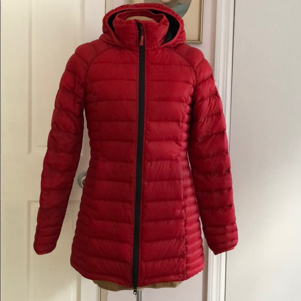 CANADA GOOSE WOMEN'S RED BROOKVALE HOODED COAT